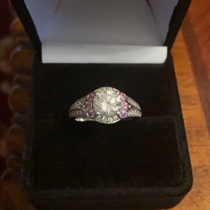 Moissanite Fire Ring with pink sapphire.